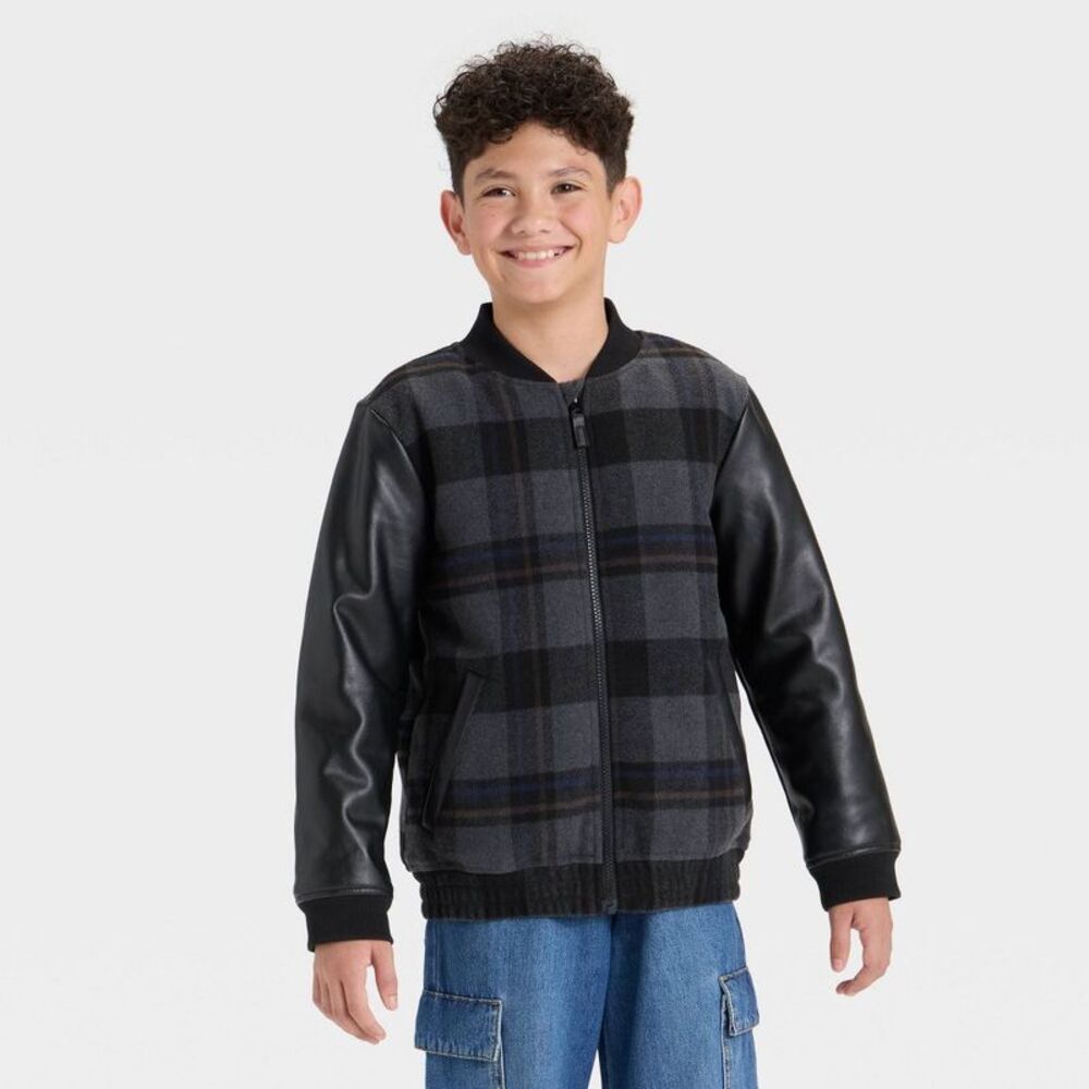Boys' Plaid Bomber Jacket - Cat & Jack Black S
